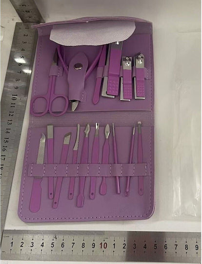 Set de Îngrijire Cosmetică 16 Piese Flippy Manichiură Pedichiură Față Include Geantă Organizator Din Piele Ecologică Mov