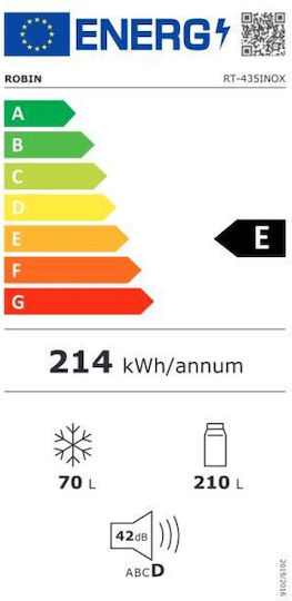 Robin Ψυγείο Δίπορτο 269lt Total NoFrost Υ152xΠ60xΒ65.3εκ. Inox RT-435