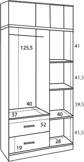 Τρίφυλλη Ντουλάπα με Πατάρι 90x42x241cm Zebrano