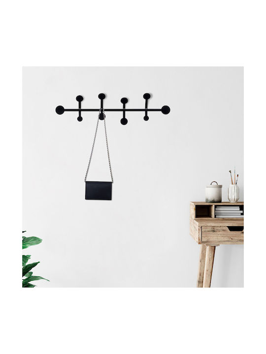 Wallity Wall Hanger Metal 4 Hooks Black 70x22x22cm
