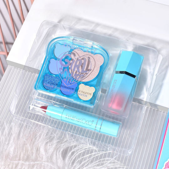 Makeup Set 3 Products Kevin Coco Ice Blue Bear 6 Colours 15.5 X 13 X 3.4 Cm