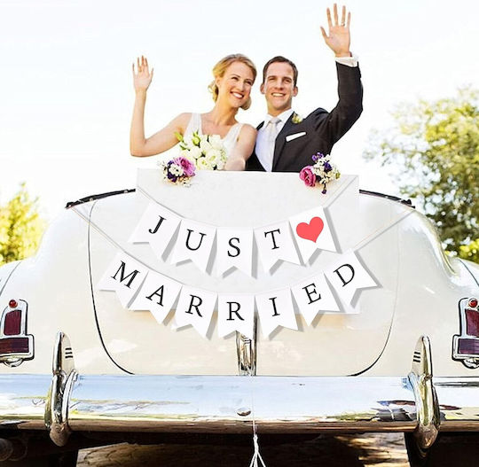 Banner Decorativ Flippy Design Just Married Tematică Nuntă Negru-alb