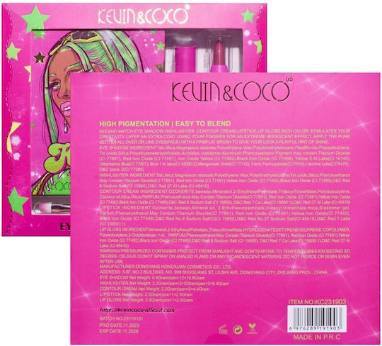 Set 4 Produse de Machiaj Kevin Coco Green Cool Girl 18 Culori 20.5 X 18.2 X 2.2 Cm