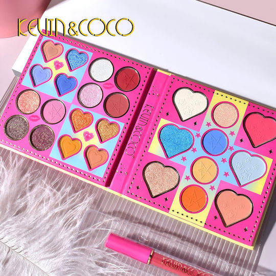 Set Machiaj Kevin Coco 26 Culori Farduri de Pleoape Pigmentate Ruj Gloss Fard de Obraz 19x18x2 Cm Diverse Nuanțe