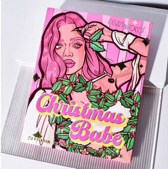 Kevinandcoco Set Machiaj 72 Culori Paletă Farduri de Pleoape Iluminatoare Blush Christmas Babe Model Glob Oglindă 25.5x20x1.7 Cm Multicolor