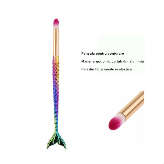 Flippy Set De 3 Pensule Pentru Machiaj În Formă De Sirenă Detalii Fine Electroplacate Mâner Ergonomic Perii Moi Din Fibre Multicolore
