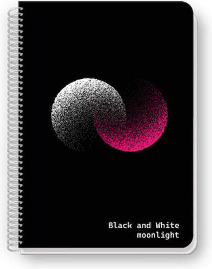 Black & White Spiral Notebook Ruled A5 60 Sheets 2 Subjects Black 1pcs