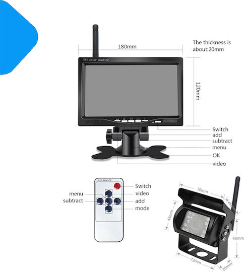 Wireless Waterproof Car Reverse Camera with Screen Universal