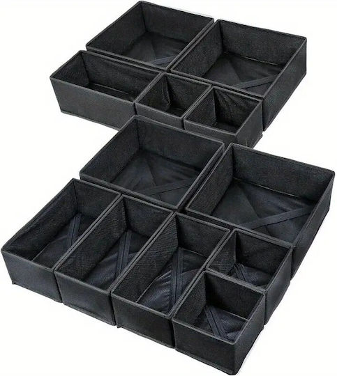 Υφασμάτινο Organizer Συρταριών για Εσώρουχα / Κάλτσες / Γραβάτες σε Μαύρο Χρώμα 6τμχ