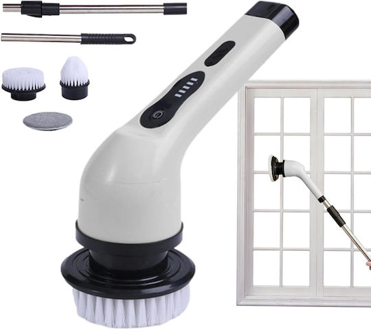 Perie Electrică de Curățare Flippy Tiles Baie Bucătărie 25x20x9.5 Cm 6 Capete Detașabile Mâner Telescopic 84-127cm Încărcare Usb-tip C Rotire 360 Grade 3000 Mah Culoare Alb