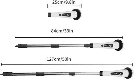 Perie Electrică de Curățare Flippy Tiles Baie Bucătărie 25x20x9.5 Cm 6 Capete Detașabile Mâner Telescopic 84-127cm Încărcare Usb-tip C Rotire 360 Grade 3000 Mah Culoare Alb
