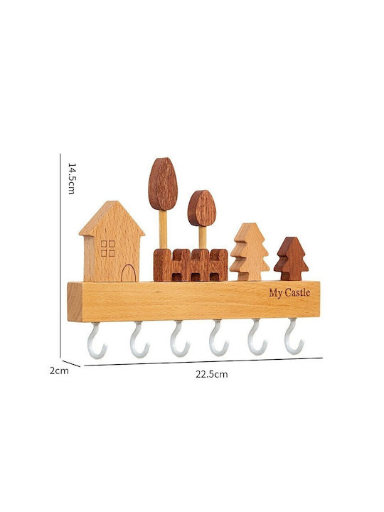 Wand-Schlüsselanhänger Holz Mit 6 Haken 14,5x2x22,5cm