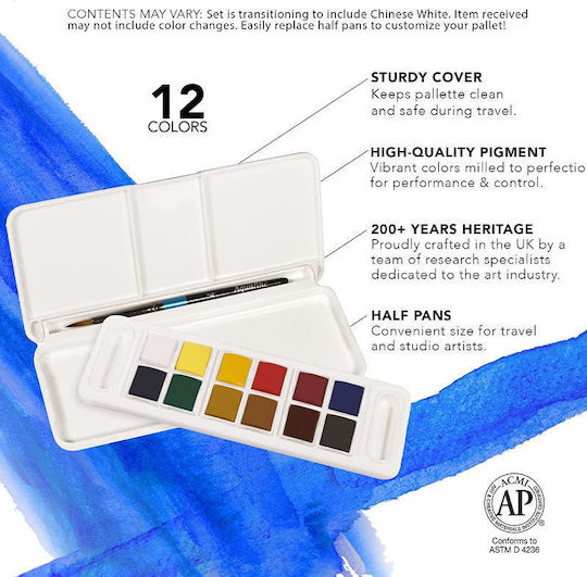 Daler Rowney Set De Acuarele 12 Culori Cu Pensulă