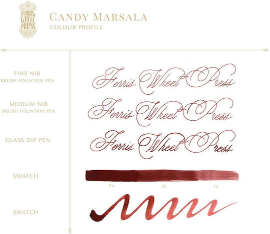 Ferris Wheel Press Replacement Ink for Pen ink Rich and mature tones Beautiful shades Low sheen It is water-based and compatible with pens of all manufacturers The famous brass cap 38ml