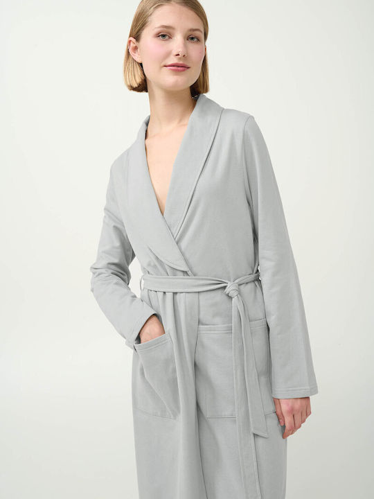 Vamp Χειμερινή Γυναικεία Βαμβακερή Ρόμπα Gray Silver