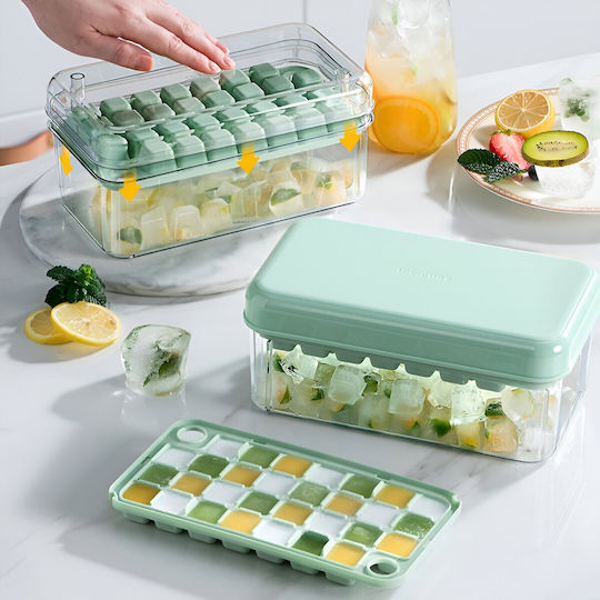 Ice Tray Cube Plastic with Lid Green