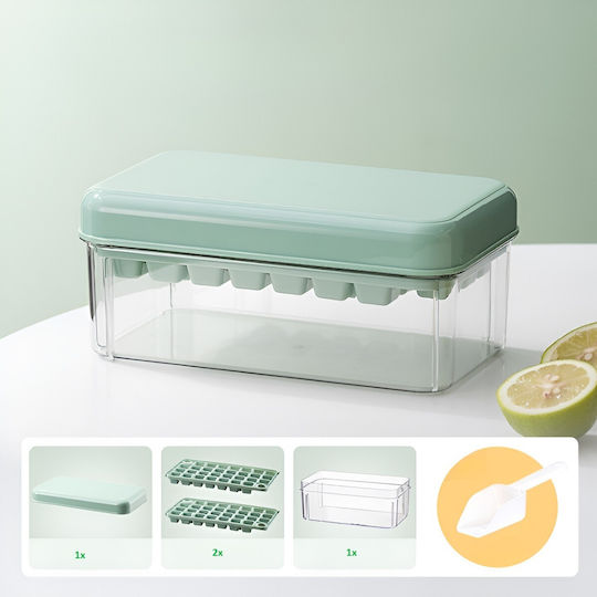 Ice Tray Cube Plastic with Lid Green