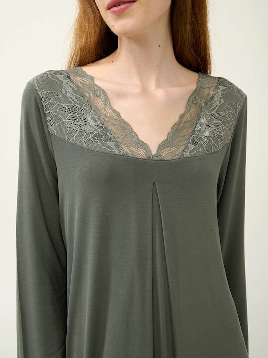 Vamp Winter Damen Nachthemd Green Sage