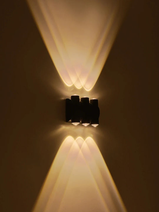 GloboStar Arc Стенно Външно Осветително Тяло LED IP65 12W с Топло Бяло Светлина Двоен Лъч 14x4.8x11.5см