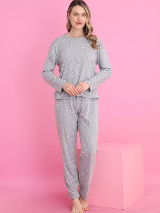 Siyah Inci Set Pijamale pentru Femei Light Grey