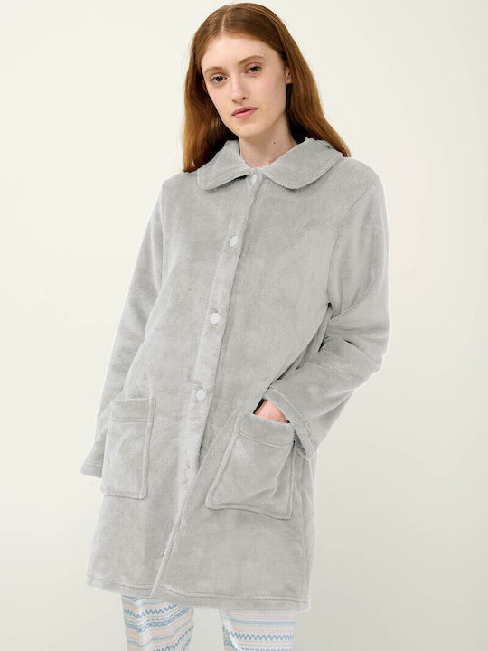 Vamp Χειμερινή Γυναικεία Ρόμπα Gray Silver Vamp Χειμερινή Γυναικεία Ρόμπα Gray Silver