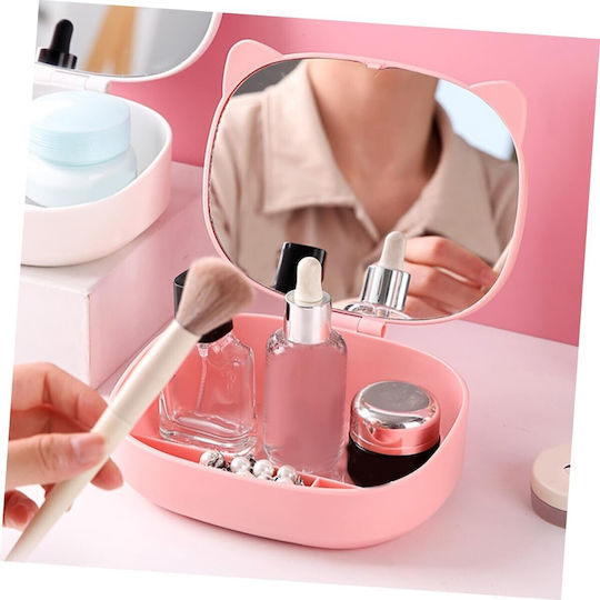 Cutie Organizator Oglindă Flippy 4 Compartimente Accesorii Cosmetice Realizată Din ABS 17x13x6 Cm Roz