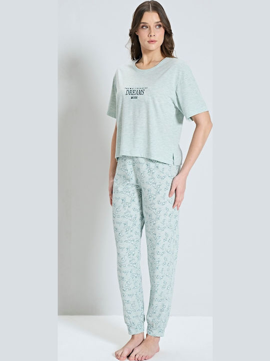 Pijadore Winter Damen Pyjama-Set Bay Leaf Mint