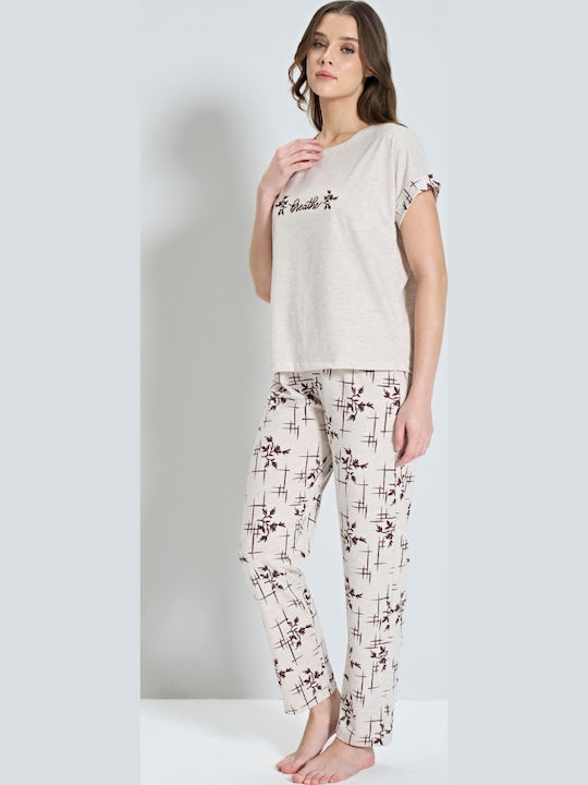 Pijadore Winter Damen Pyjama-Set Beige