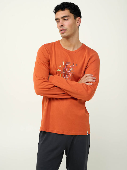 Vamp Χειμερινή Ανδρική Πιτζάμα Βαμβακερή Orange Rust