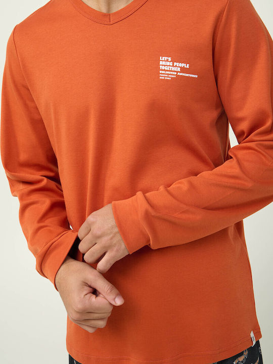 Vamp Χειμερινή Ανδρική Πιτζάμα Βαμβακερή Orange Rust