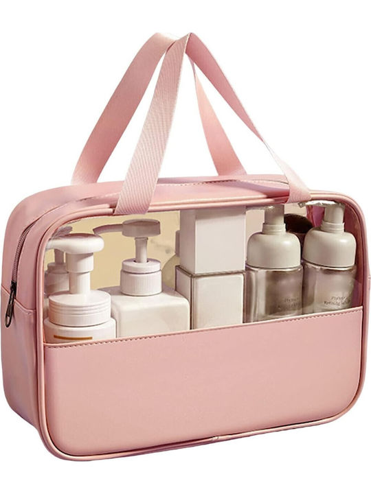Cosmetic Bag Flippy Travel Cosmetic Product Organizer Bag Makeup Bag Pvc Pu 26 X 15 X 10 Cm Pink