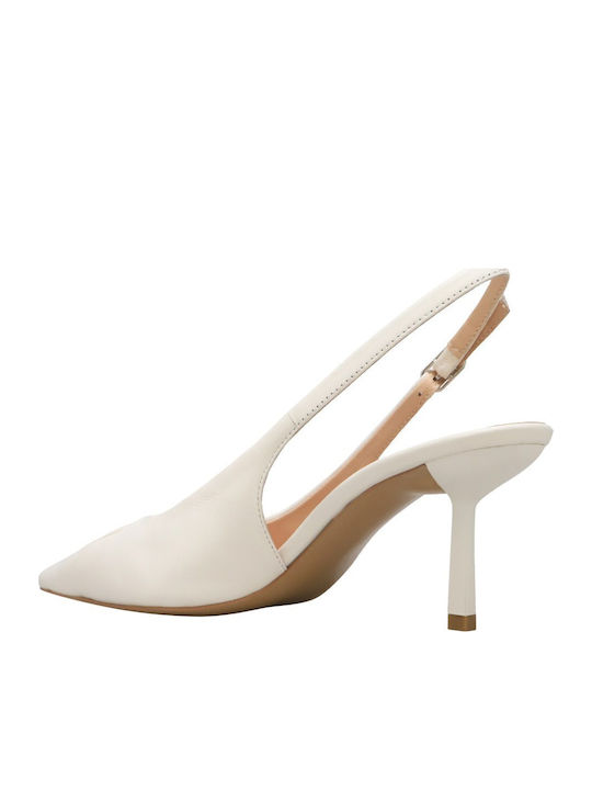 Leder Pumps mit mittelhohem Absatz Weiß