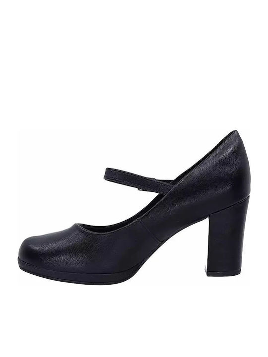 Anatomic Synthetic Leather Black Heels with Strap
