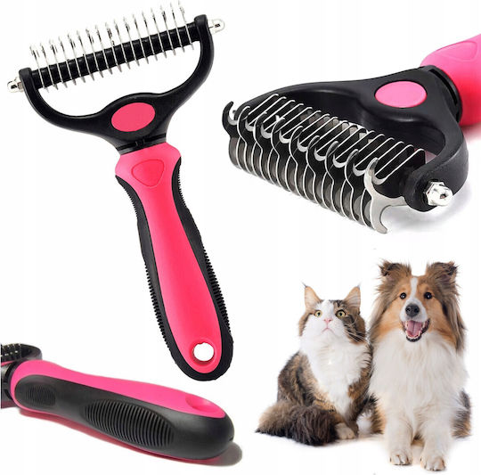 Dog Comb Medium for Long-Haired Dogs Double Sided Hair Removal Pink