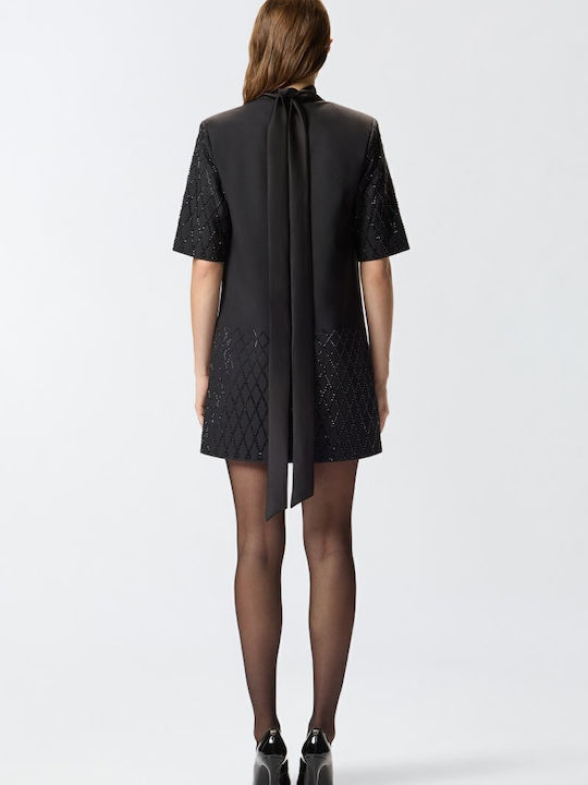 Lipogramma Mini Summer Mini Evening Dress Satin Black