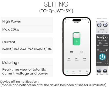 Tongou Tongou 10A Μονοπολικός Διακόπτης Ράγας WiFi 10A