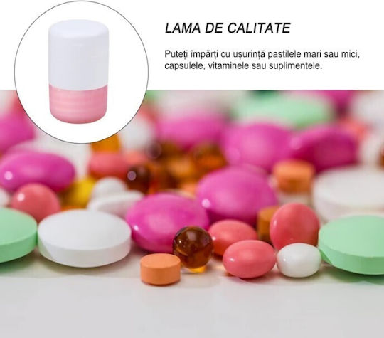 Cutie Multifuncțională Pentru Pastile Flippy 4 În 1 Pahar Pentru Apă Tăiere Zdrobire Depozitare Compactă Abs Lamă Din Oțel Inoxidabil Alb Roz 8.7x6.2x4.1 Cm