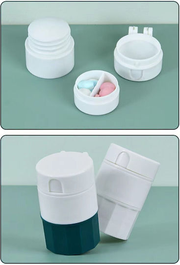 Cutie Multifuncțională Pentru Pastile Flippy 4 În 1 Pahar Pentru Apă Tăiere Zdrobire Depozitare Compactă Abs Lamă Din Oțel Inoxidabil Alb Verde 8.7x6.2x4.1 Cm