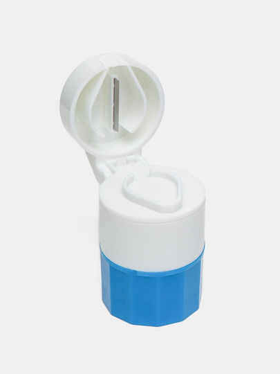 Cutie Multifuncțională Pentru Pastile Flippy 4 În 1 Pahar Pentru Apă Tăiere Zdrobire Depozitare Compactă Abs Lamă Din Oțel Inoxidabil Alb Albastru 8.7x6.2x4.1 Cm
