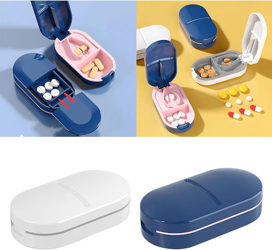 Organizator Medicamente Flippy Dispozitiv De Tăiere Și Zdrobire Pastile Ideal Pentru Călătorii Portabil Perie Curățare Compartiment Depozitare 8.5x4.5x2.5 Cm Alb