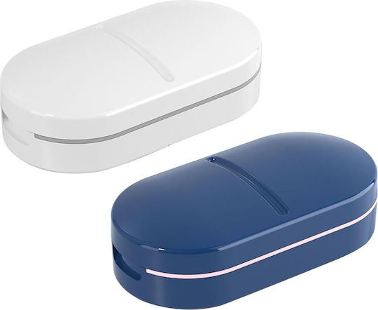 Organizator Medicamente Flippy Dispozitiv De Tăiere Și Zdrobire Pastile Ideal Pentru Călătorii Portabil Perie Curățare Compartiment Depozitare 8.5x4.5x2.5 Cm Alb