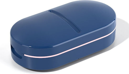 Organizator de Medicamente Flippy Dispozitiv de Tăiere și Zdrobire a Pastilelor Ideal pentru Călătorii Portabil Perie de Curățare Compartiment de Depozitare 8.5x4.5x2.5 cm Albastru