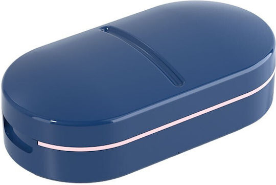 Organizator de Medicamente Flippy Dispozitiv de Tăiere și Zdrobire a Pastilelor Ideal pentru Călătorii Portabil Perie de Curățare Compartiment de Depozitare 8.5x4.5x2.5 cm Albastru