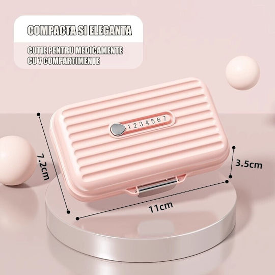 Cutie de Medicamente Flippy Roz 7 Compartimente Portabilă Compactă 11x7.2x3.5 Cm Ideală pentru Utilizare Zilnică