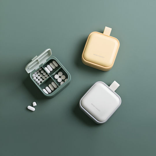 Cutie Mini Pentru Depozitarea Medicamentelor Flippy 4 Compartimente Închidere Etanșă Portabilă Pătrată Gri Pp 7.5x7.5x3 Cm
