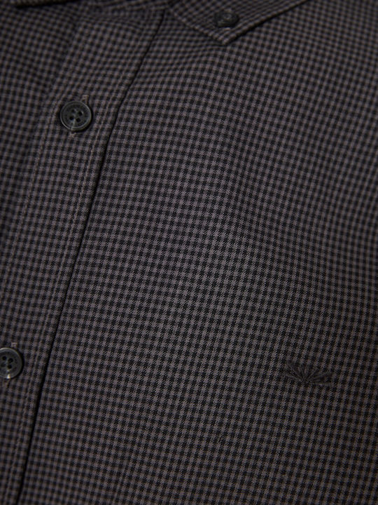 Long-sleeved Cotton Shirt Checked Gray