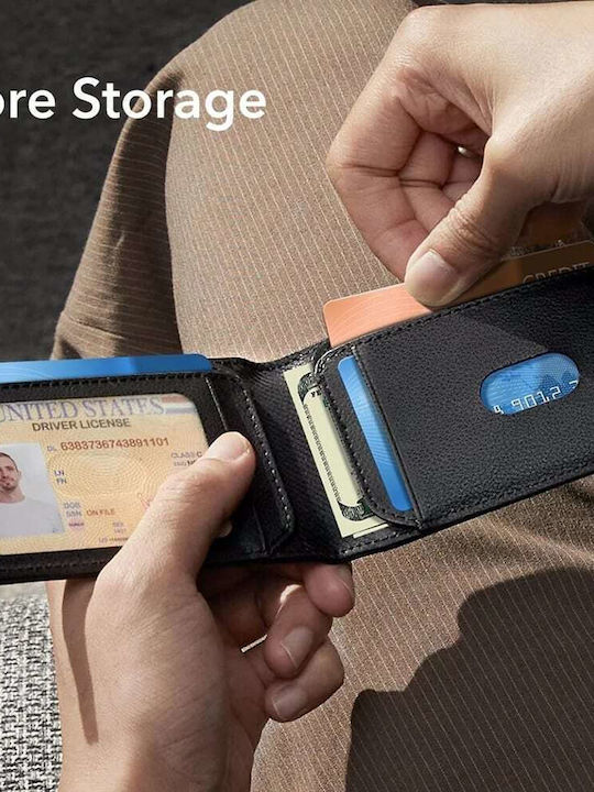 Classic Geo Leather Men's Wallet Cards with RFID Black