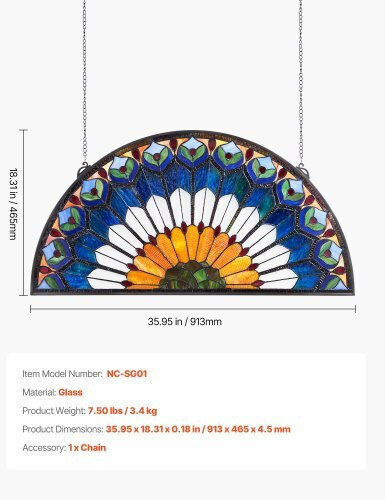 Vevor Tiffany Style Stained Glass Panel Chain 36 x 18 Inches Byxcsblbbyxcjakcj001v0