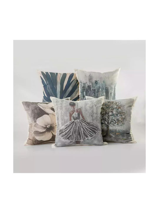 Borea Sofa Cushion Printed Pattern 100% Cotton Ecru 45x45cm