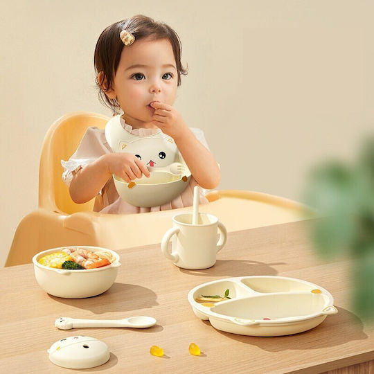 Set Essgeschirr aus Silikon Beige 5Stück für 12+ Monate